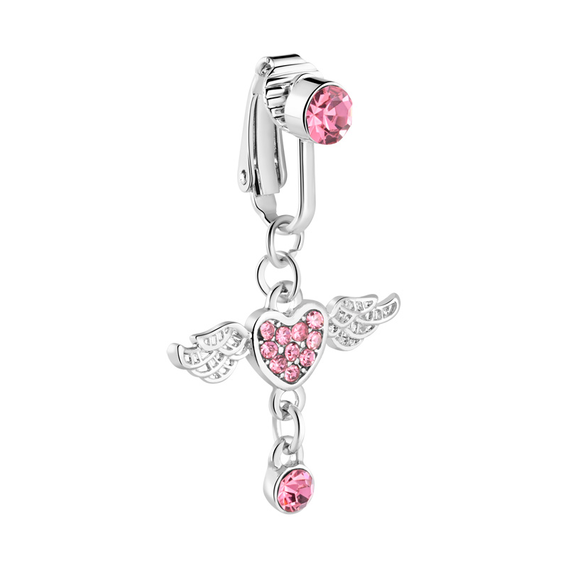 Fake belly ring avec pierrre en crystal en forme de coeur et motif aile Laiton plaqué Faux piercings