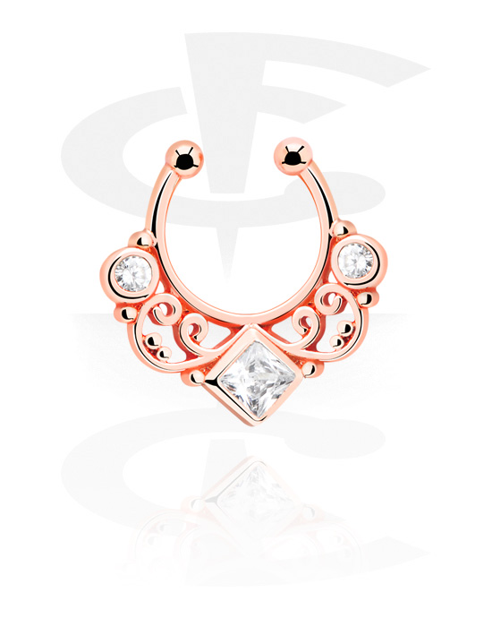 Falešné piercingové šperky, Falešný septum s krystalovými kamínky, Chirurgická ocel 316L pozlacená růžovým zlatem