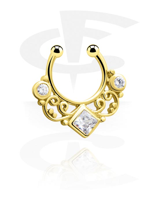 Fake Piercings, Jeweled Fake Septum, Gold Plated Surgical Steel 316L