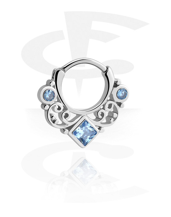 Piercing Rings, Piercing clicker (surgical steel, silver, shiny finish) with vintage design and crystal stones, Surgical Steel 316L