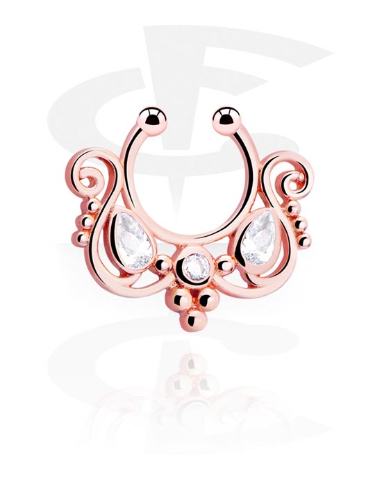 Lažni piercing nakit, Jewelled Fake Septum, Kirurški čelik pozlaćen ružičastim zlatom 316L