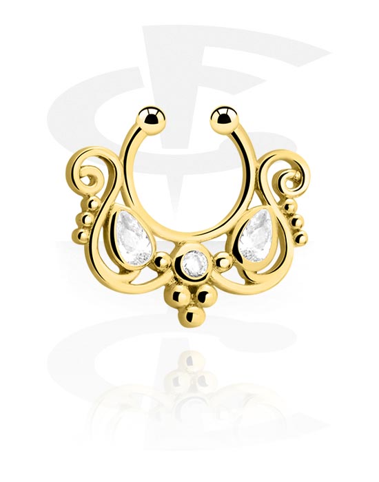 Fake Piercings, Jeweled Fake Septum, Gold Plated Surgical Steel 316L