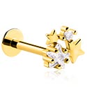 Labreti, Palčka labreta z notranjim navojem s/z Dizajn zvezda in Kristalni kamni, Pozlačeno kirurško jeklo 316L ,  Pozlačena medenina