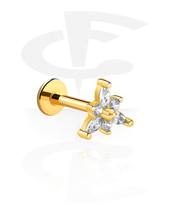 Labrety, Labret (surgical steel, gold, shiny finish) s krystalovými kamínky, Pozlacená chirurgická ocel 316L ,  Pozlacená mosaz