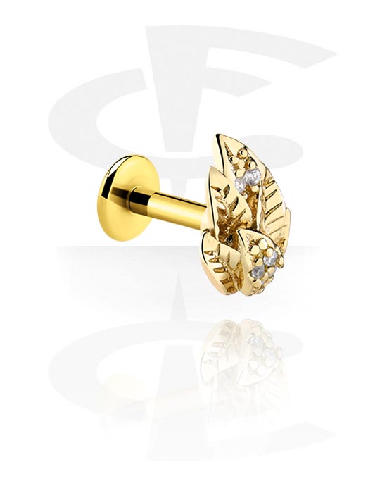 Labrets, Labret (surgical steel, gold, shiny finish) with crystal stones, Gold Plated Surgical Steel 316L, Gold Plated Brass