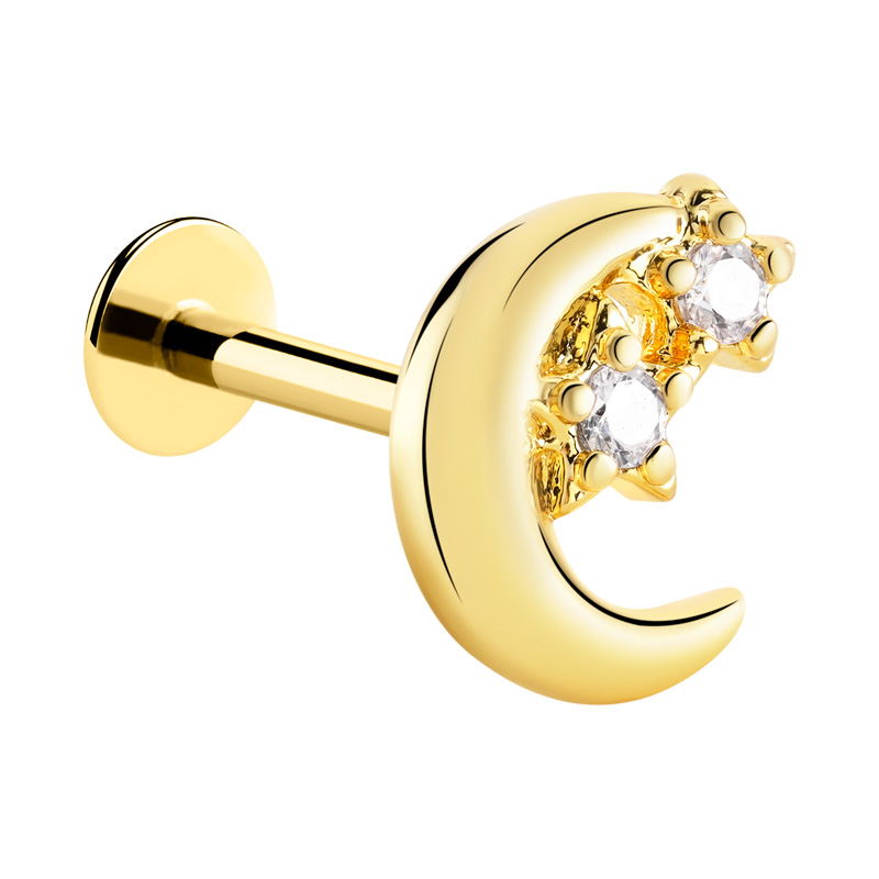Labret (acier chirurgical, or, finition brillante) avec Design Demi-lune et pierres en cristal Acier chirugical 316L / Plaqué or/Laiton plaqué or Labrets