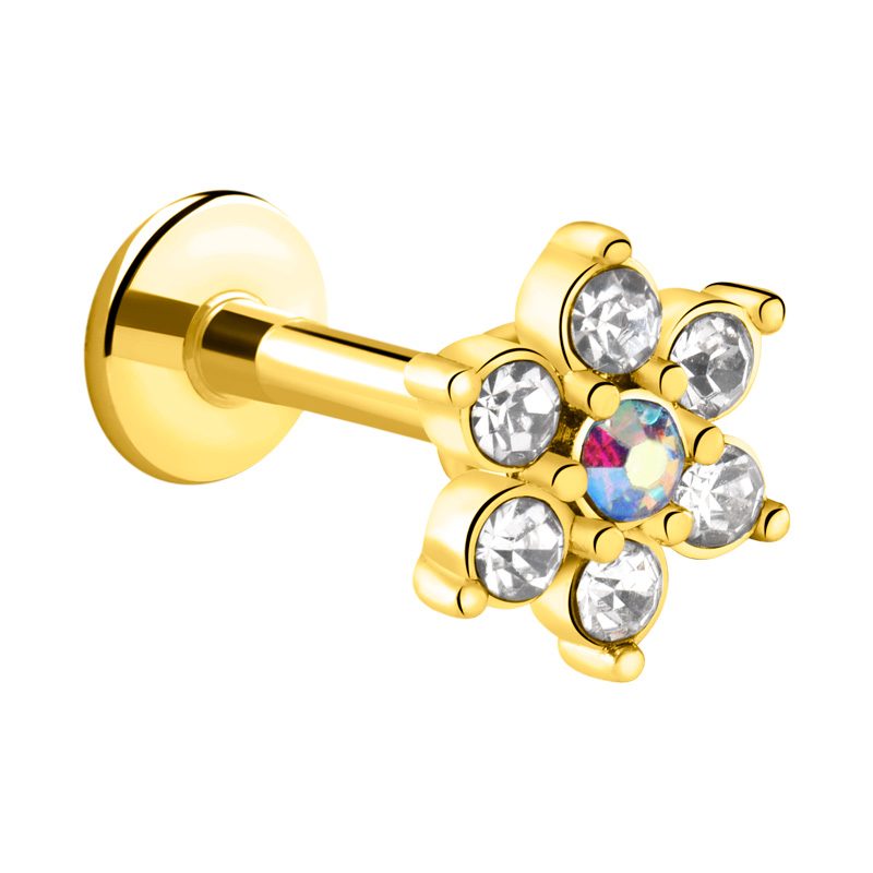 Labret (surgical steel, rose gold, shiny finish) avec pierres en cristal Acier chirugical 316L / Plaqué or / Laiton plaqué or Labrets