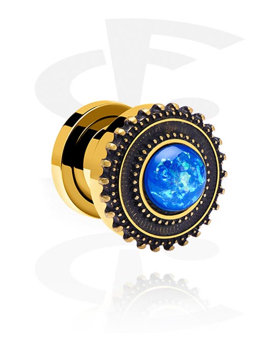 Tunnels & Plugs, Screw-on tunnel (surgical steel, gold, shiny finish) with colorful cap, Gold Plated Surgical Steel 316L