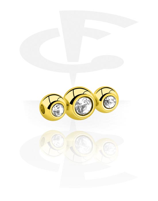 Boules, barres & plus, Boule pour barre à filetage de 1.6 mm (acier chirurgical, argent, finition brillante) avec pierres en cristal, Laiton plaqué or