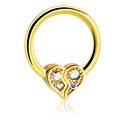 Anneaux, Ball closure ring (acier chirurgical, argent, finition brillante) avec accessoire coeur et pierres en cristal, Acier chirugical 316L ,  Plaqué or ,  Laiton plaqué or