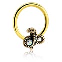 Piercingringen, Ball closure ring (chirurgisch staal, zilver, glanzende afwerking) met slang-motief en kristalsteentje, Verguld chirurgisch staal 316L, Vergulde messing