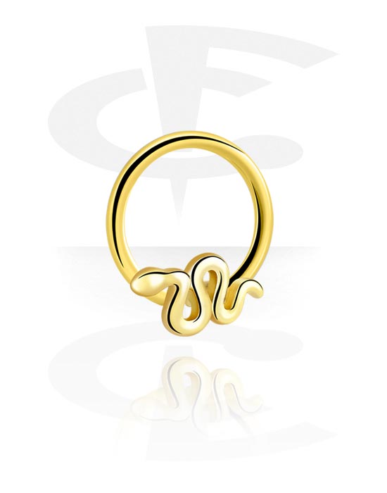 Piercing Rings, Ball closure ring (surgical steel, silver, shiny finish) with snake design, Gold Plated Surgical Steel 316L ,  Gold Plated Brass