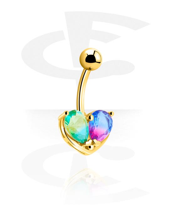 Curved Barbells, Fashion Banana with heart design, Gold Plated Surgical Steel 316L