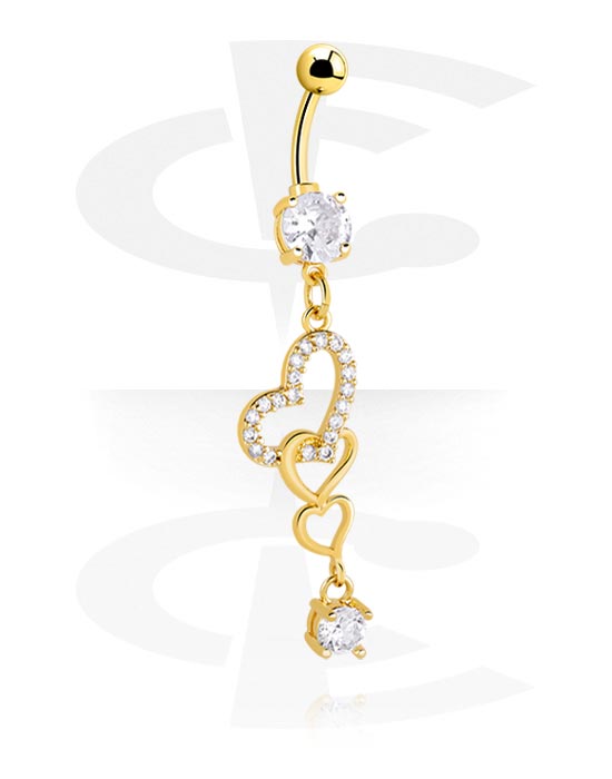 Curved Barbells, Belly button ring (surgical steel, gold, shiny finish) with heart charm, Gold Plated Surgical Steel 316L