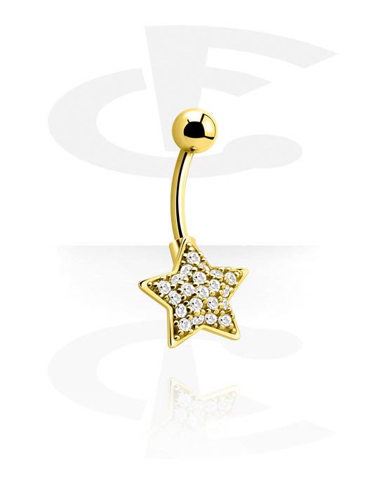 Curved Barbells, Fashion Banana with star design, Gold Plated Surgical Steel 316L