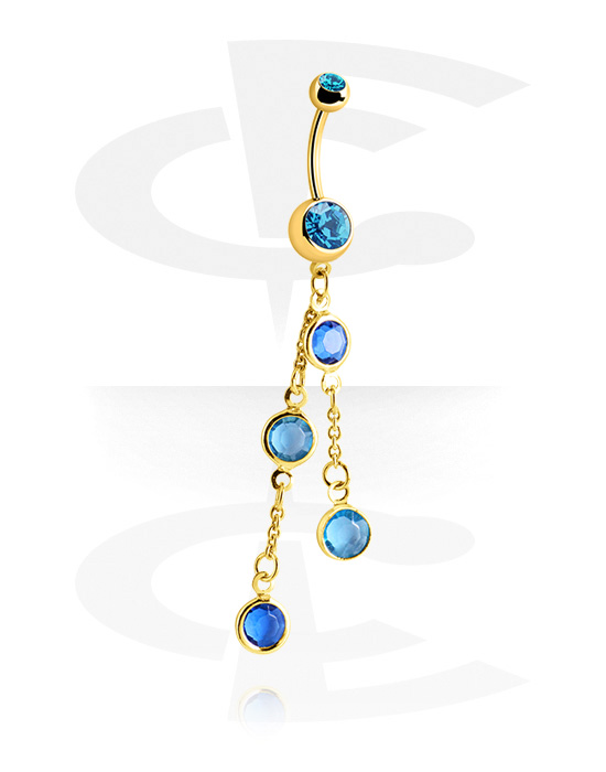 Curved Barbells, Belly button ring (surgical steel, gold, shiny finish) with crystal stones and charm, Gold Plated Surgical Steel 316L