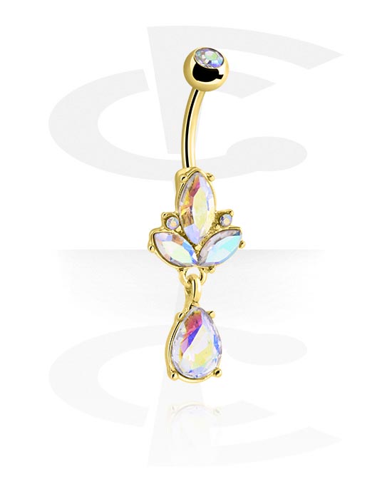 Curved Barbells, Belly button ring (surgical steel, gold, shiny finish) with crystal stones, Gold Plated Surgical Steel 316L