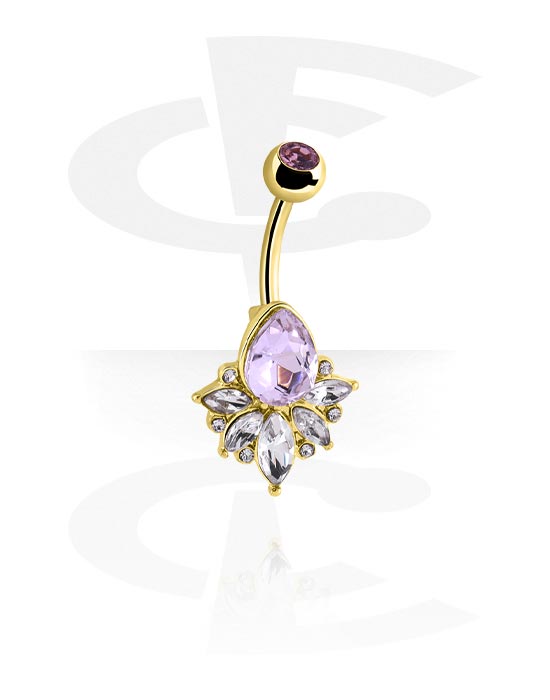 Belly button ring (surgical steel, gold, shiny finish) with crystal