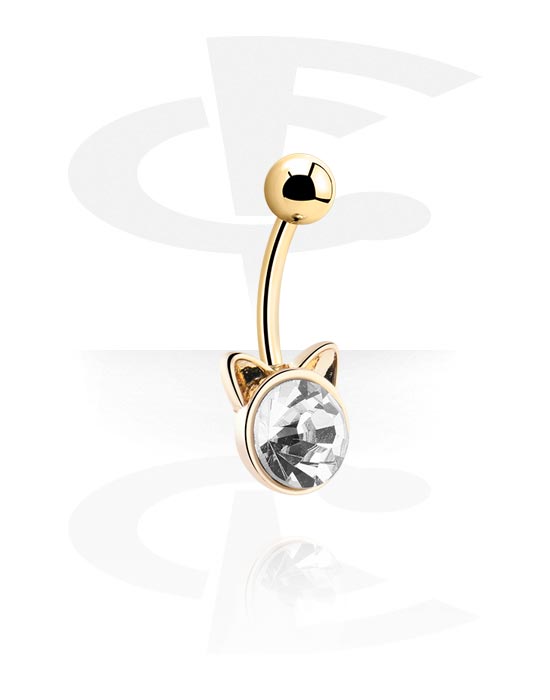 Curved Barbells, Fashion Banana with cat design, Gold Plated Surgical Steel 316L, Gold Plated Brass
