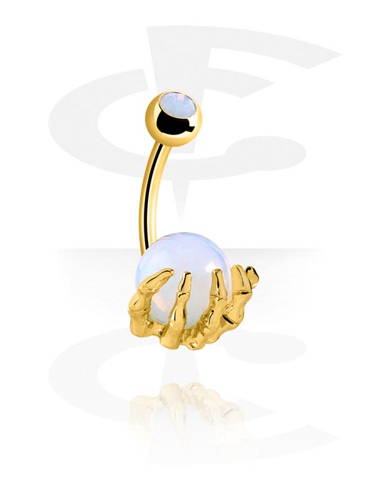 Ívelt barbellek, Belly button ring (surgical steel, gold, shiny finish) val vel skeleton hand design, Aranyozott sebészeti acél, 316L