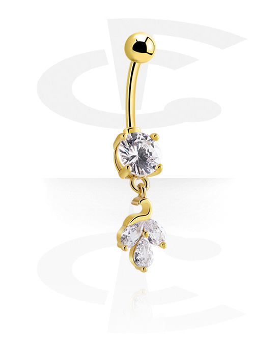 Belly button ring (surgical steel, gold, shiny finish) with crystal