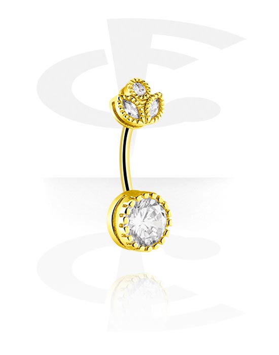 Bananer, Belly button ring (surgical steel, gold, shiny finish) med kristallstenar, Förgyllt kirurgiskt stål 316L, Förgylld mässing