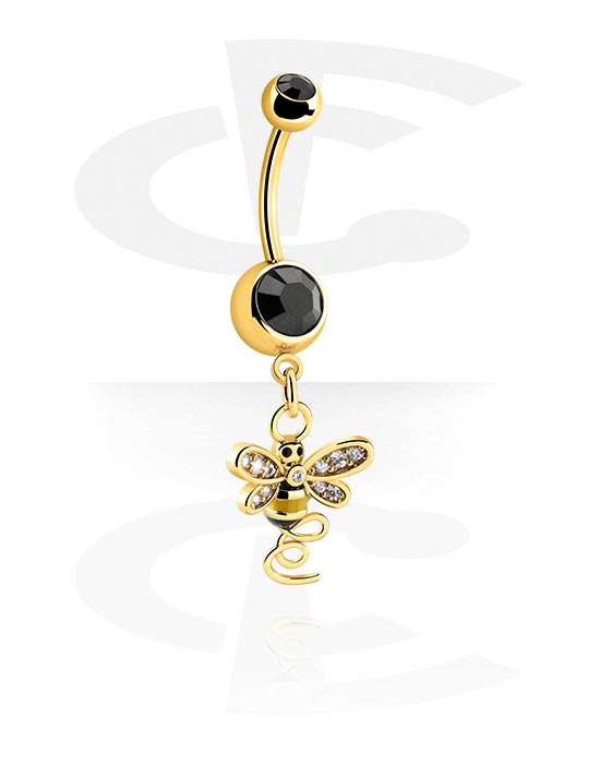 Belly button ring (surgical steel, gold, shiny finish) with bee