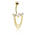 Curved Barbells, Belly button ring (surgical steel, gold, shiny finish) with heart design and crystal stones, Gold Plated Surgical Steel 316L, Gold Plated Brass