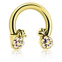 Barres Circulaires, Barre circulaire avec motif ananas et pierres en cristal, Acier chirugical 316L ,  Plaqué or, Laiton plaqué or