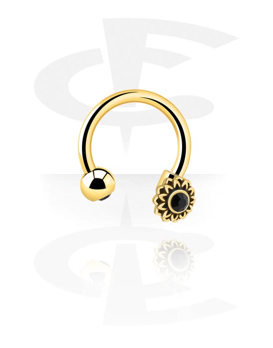 Circular Barbells, Circular Barbell with crystal stone, Gold Plated Surgical Steel 316L, Gold Plated Brass