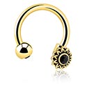 Kruhové činky, Kruhová činka s krystalovým kamínkem, Pozlacená chirurgická ocel 316L, Pozlacená mosaz