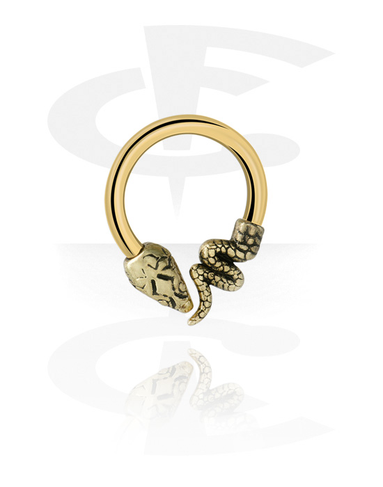 Circular barbells, Circular barbell com design serpente, Aço cirúrgico 316L banhado a ouro, Latão banhado a ouro