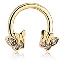 Polkrožni barbeli, Okrogel barbel s/z Dizajn metulj in Kristalni kamni, Pozlačeno kirurško jeklo 316L, Pozlačena medenina
