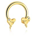 Sirkulære barbeller, Sirkulære barbeller med hjertedesign, Gullbelagt kirurgisk stål 316L, Gullbelagt messing