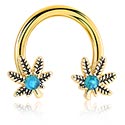 Circular Barbell, Circular barbell con foglia di marijuana, Acciaio chirurgico 316L con placcatura in oro ,  Ottone con placcatura in oro