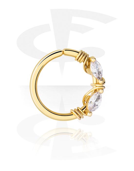 Anéis piercing, Continuous ring (aço cirúrgico, ouro, acabamento brilhante) com pedras de cristal, Aço cirúrgico 316L banhado a ouro ,  Latão banhado a ouro