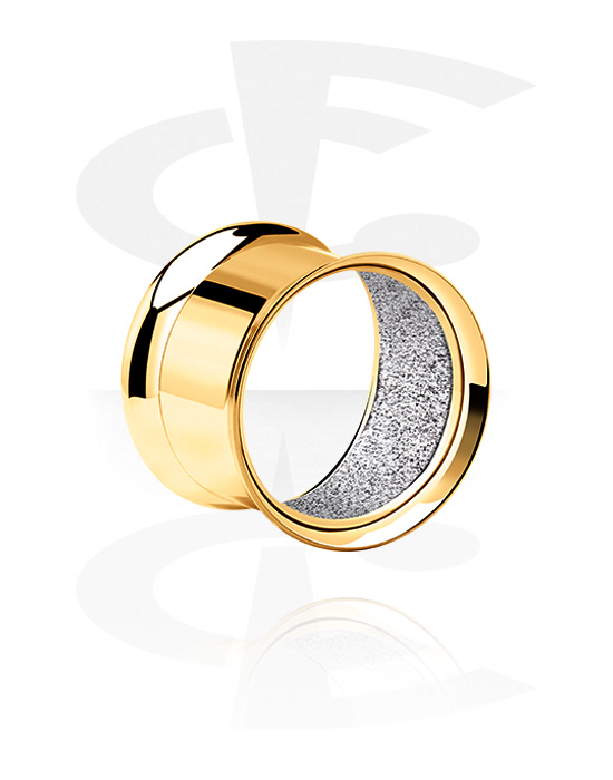 Tunnels & Plugs, Double flared tunnel (surgical steel, gold, shiny finish) with diamond look, Gold Plated Surgical Steel 316L