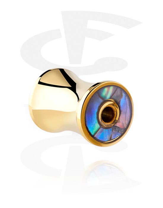 Tunnels & Plugs, Double flared tunnel (surgical steel, gold, shiny finish) with imitation mother of pearl inlay, Gold Plated Surgical Steel 316L