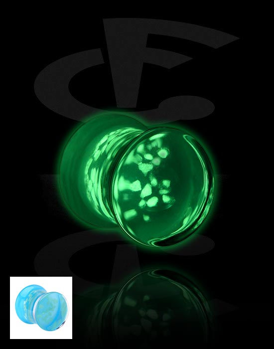 Tunnlar & Pluggar, "Glow in the dark" double flared plug (glass, various colours), Glas