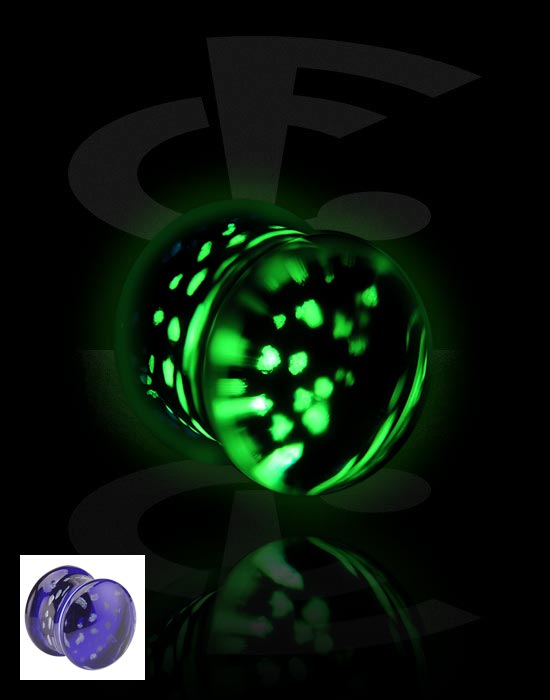 Tunnels & Plugs, "Glow in the dark" double flared plug (glass, various colors), Glass