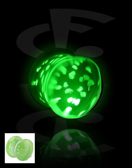 Tunnels & Plugs, "Glow in the dark" double flared plug (glass, various colors), Glass