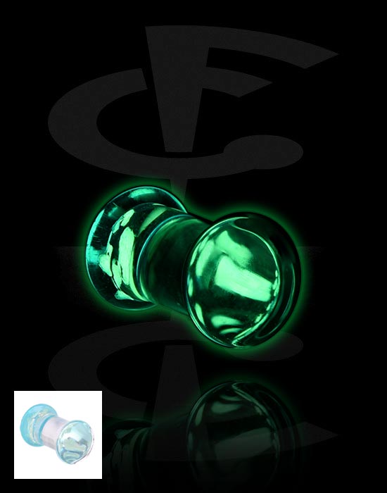 Tunneler & plugger, "Glow in the dark" dobbeltformet plugg (glass, forskjellige farger), Glass