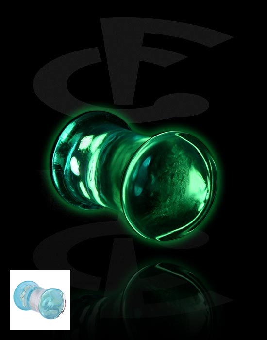 Tunnels & Plugs, "Glow in the dark" double flared plug (glass, various colours), Glass