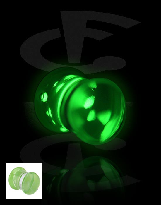 Tunneler & plugger, "Glow in the dark" dobbeltformet plugg (glass, forskjellige farger), Glass