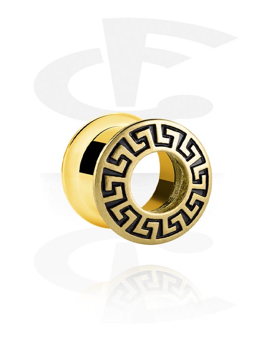 Tunnels & Plugs, Double flared tunnel (surgical steel, gold, shiny finish) with geometric design, Gold Plated Surgical Steel 316L