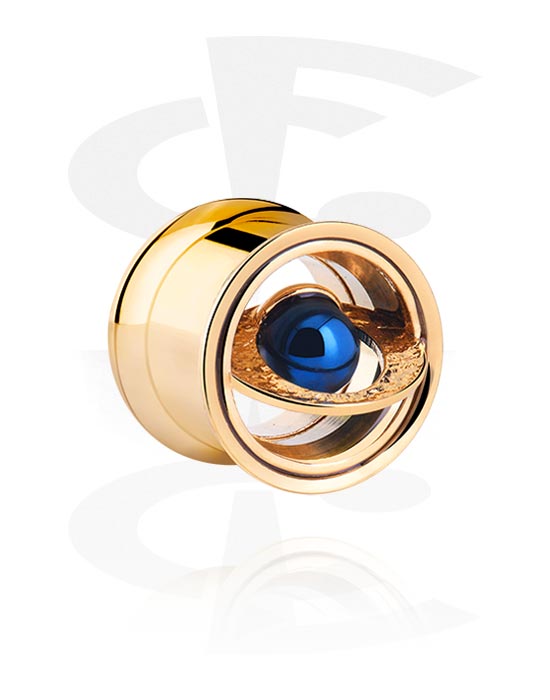Tunnels & Plugs, Screw-on tunnel (surgical steel, gold, shiny finish) with planet design, Surgical Steel 316L