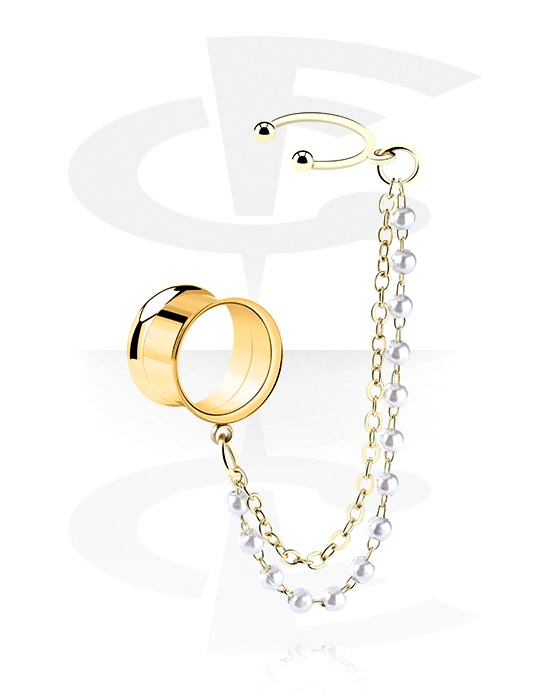 Tunnels & Plugs, Double flared tunnel (surgical steel, gold, shiny finish), Surgical Steel 316L
