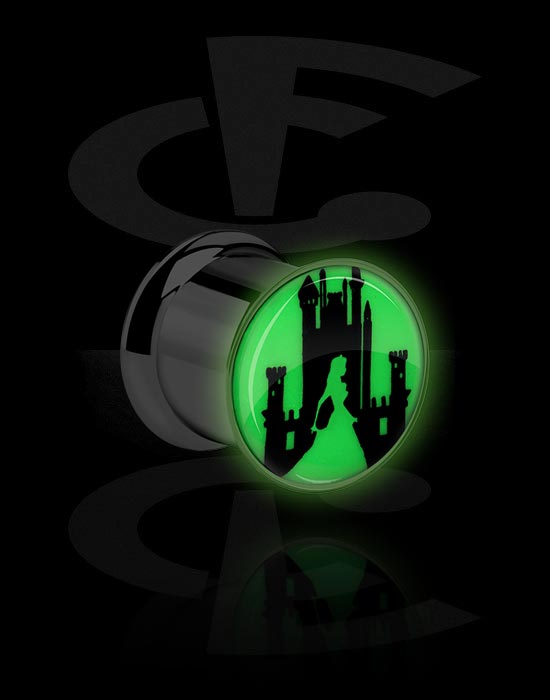 Tunnels & Plugs, "Glow in the dark" double flared tunnel (surgical steel, silver, shiny finish), Surgical Steel 316L