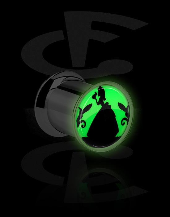 Tunnels & Plugs, Tunnel double flared "Glow in the dark" (acier chirurgical, argent, finition brillante), Acier chirurgical 316L