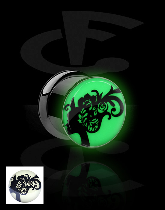 Tunnels & Plugs, Tunnel double flared "Glow in the dark" (acier chirurgical, argent, finition brillante), Acier chirurgical 316L
